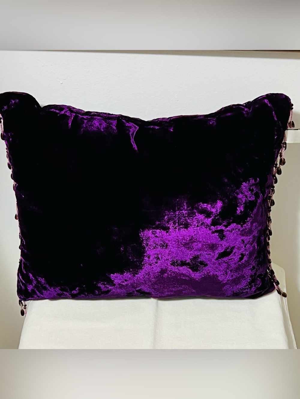 Embroidered beaded Velvet Decorative Pillow - Purple - Picture 6 of 11